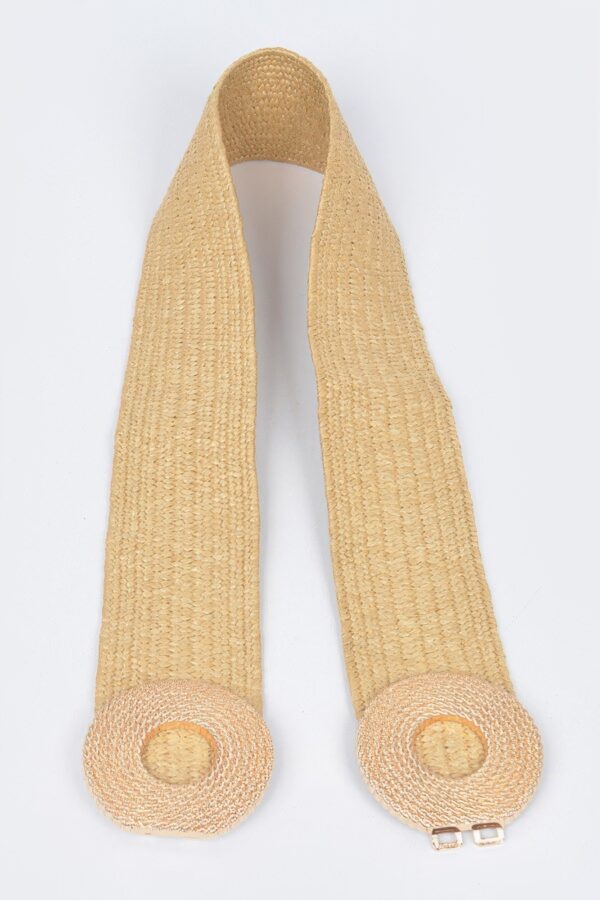 Faux Straw Elastic Belt with Double Circle Buckles