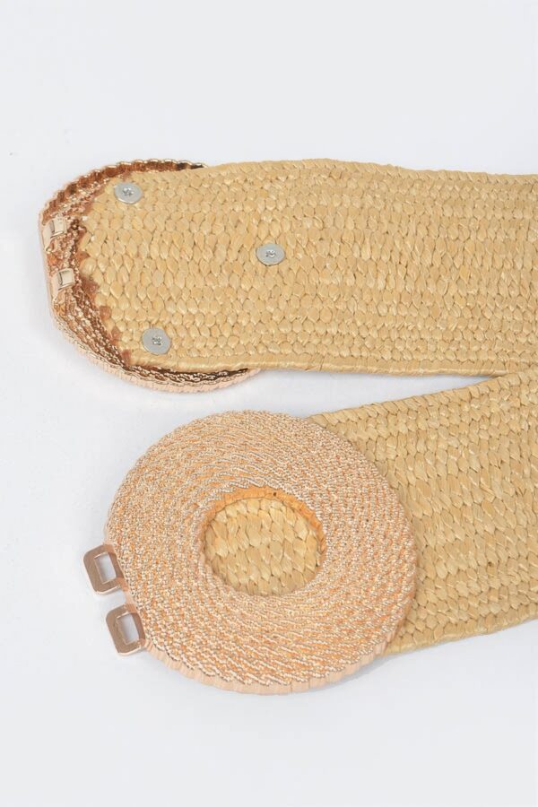 Faux Straw Elastic Belt with Double Circle Buckles