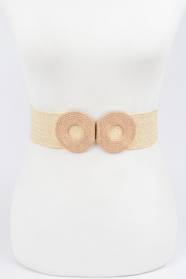 Faux Straw Elastic Belt with Double Circle Buckles