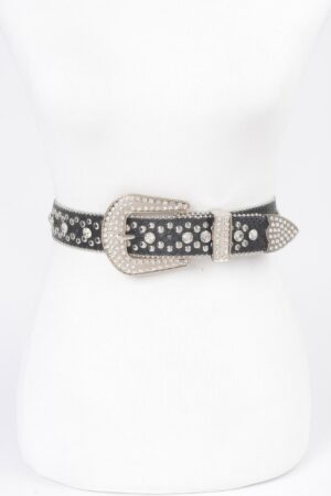 Rhinestone-Studded PU Belt – 1.4″ Wide, 45″ Long
