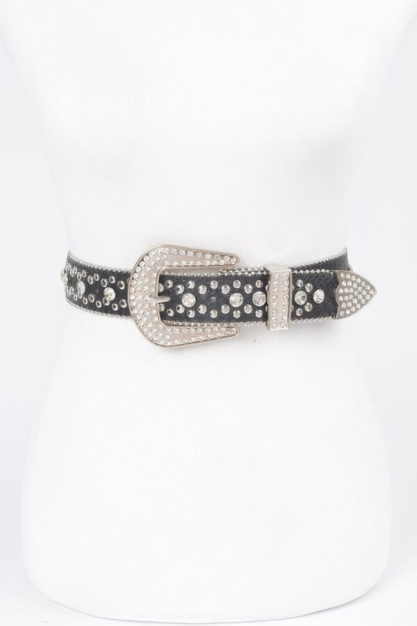 Rhinestone-Studded PU Belt – 1.4″ Wide, 45″ Long