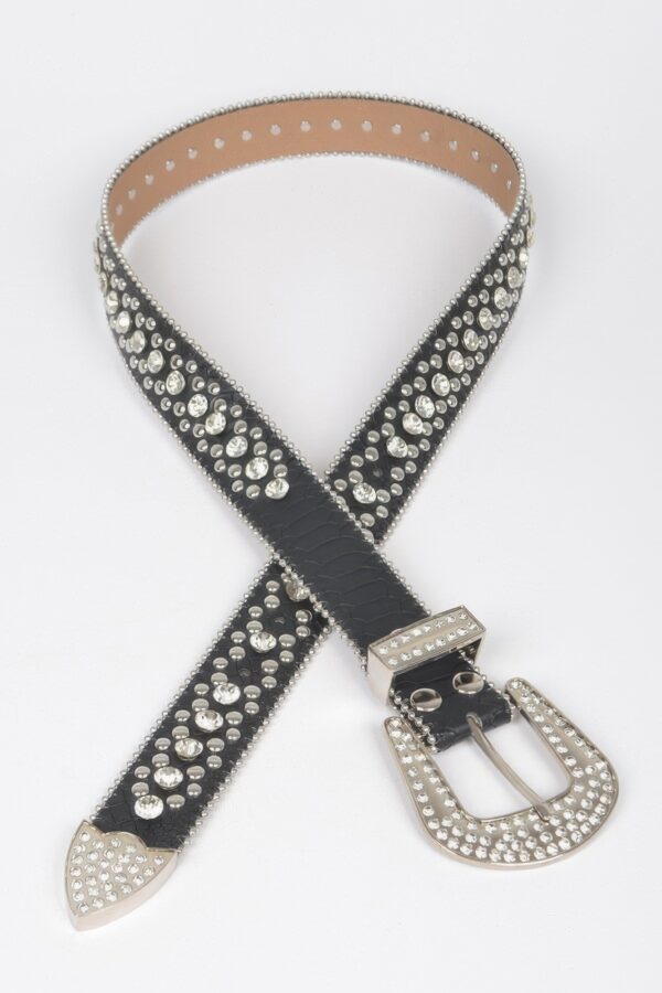 Rhinestone-Studded PU Belt – 1.4″ Wide, 45″ Long