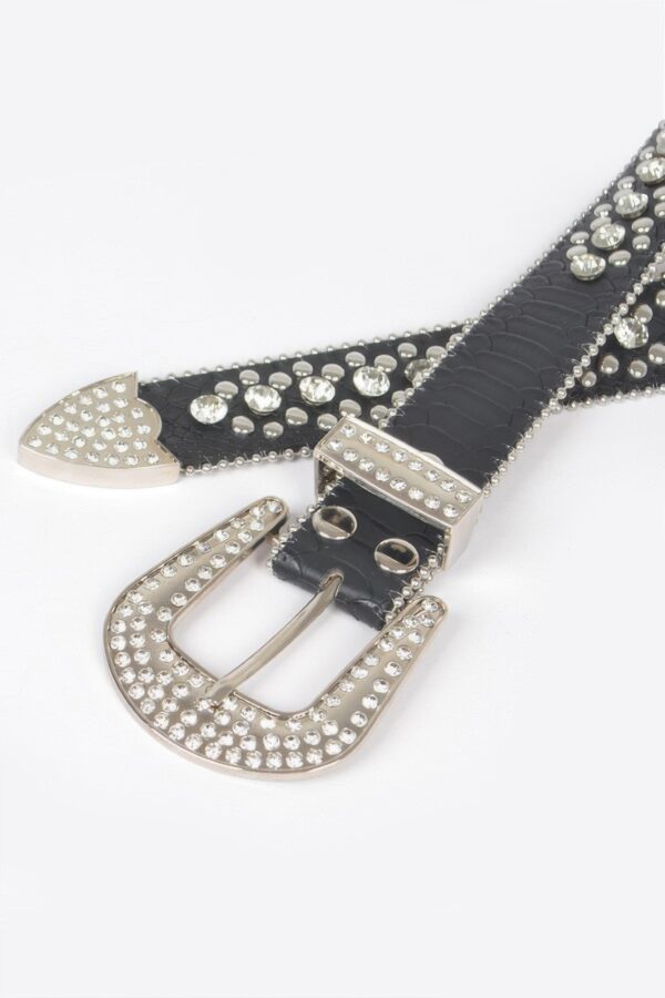 Rhinestone-Studded PU Belt – 1.4″ Wide, 45″ Long