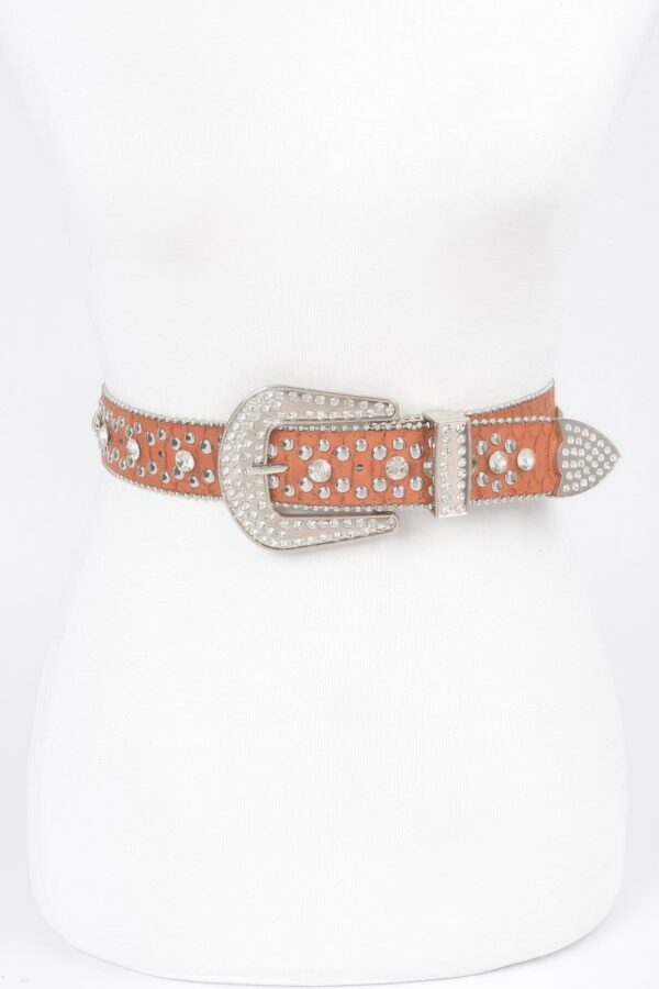 Rhinestone-Studded PU Belt – 1.4″ Wide, 45″ Long