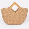 Woven Faux Straw Tote Bag with Wood Handles