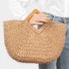 Woven Faux Straw Tote Bag with Wood Handles