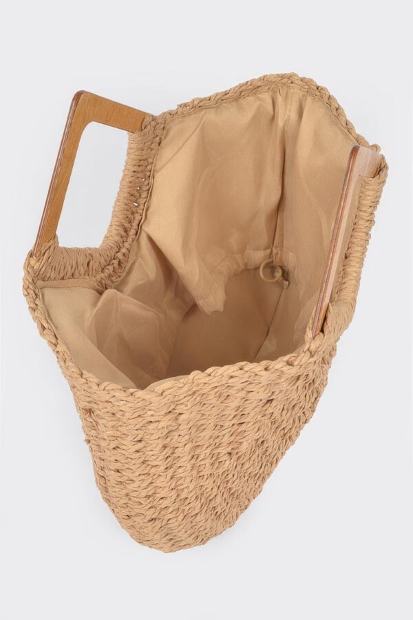 Woven Faux Straw Tote Bag with Wood Handles