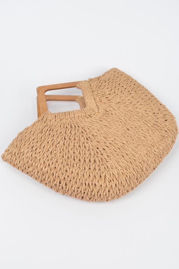 Woven Faux Straw Tote Bag with Wood Handles
