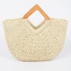 Woven Faux Straw Tote Bag with Wood Handles