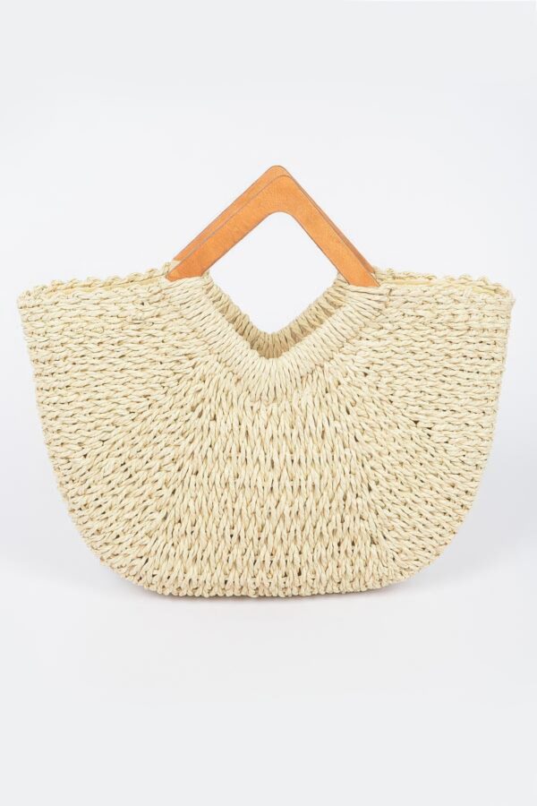 Woven Faux Straw Tote Bag with Wood Handles