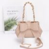 Ribbon-Chain Handle Faux Leather Party Clutch