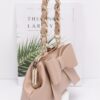 Ribbon-Chain Handle Faux Leather Party Clutch