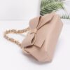 Ribbon-Chain Handle Faux Leather Party Clutch