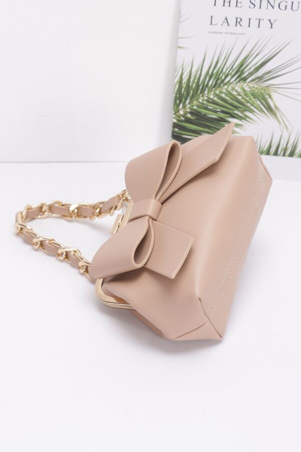 Ribbon-Chain Handle Faux Leather Party Clutch