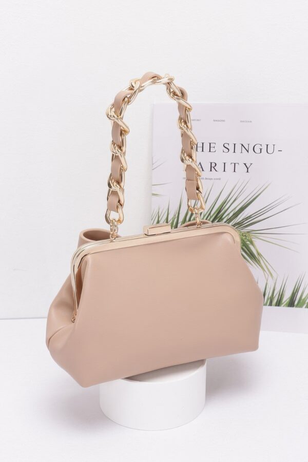 Ribbon-Chain Handle Faux Leather Party Clutch