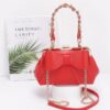 Ribbon-Chain Handle Faux Leather Party Clutch