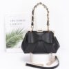 Ribbon-Chain Handle Faux Leather Party Clutch
