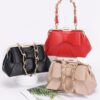 Ribbon-Chain Handle Faux Leather Party Clutch