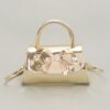 Faux Mirror Leather Top-Handle Bag with Ribbon Bow