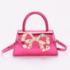 Faux Mirror Leather Top-Handle Bag with Ribbon Bow