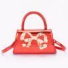 Faux Mirror Leather Top-Handle Bag with Ribbon Bow