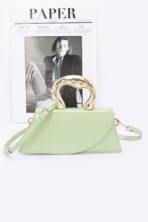 Faux Leather Flap Clutch with Metal Ring Handle