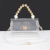 Transparent CCB Handle Flap Clutch with Pearl Accents