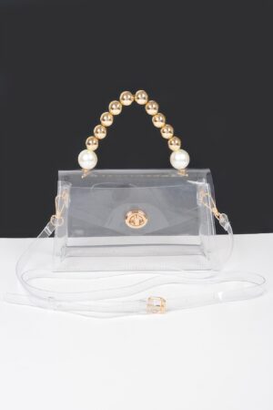 Transparent CCB Handle Flap Clutch with Pearl Accents