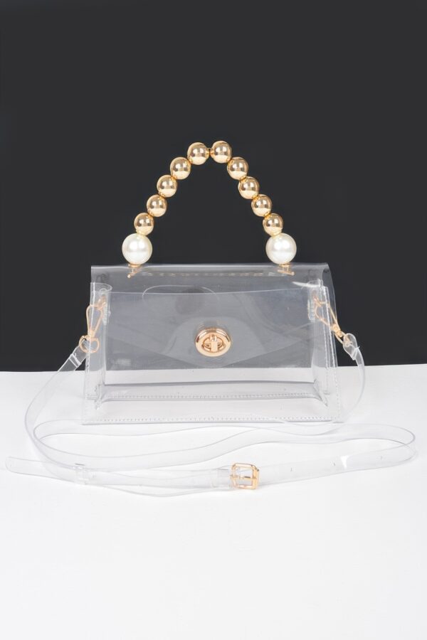 Transparent CCB Handle Flap Clutch with Pearl Accents