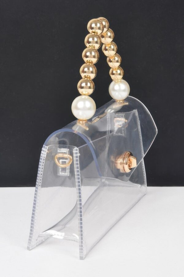 Transparent CCB Handle Flap Clutch with Pearl Accents