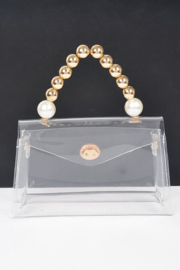 Transparent CCB Handle Flap Clutch with Pearl Accents