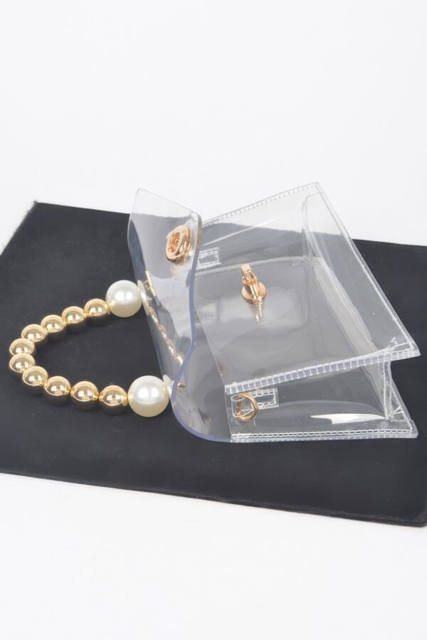 Transparent CCB Handle Flap Clutch with Pearl Accents