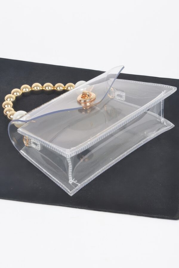 Transparent CCB Handle Flap Clutch with Pearl Accents