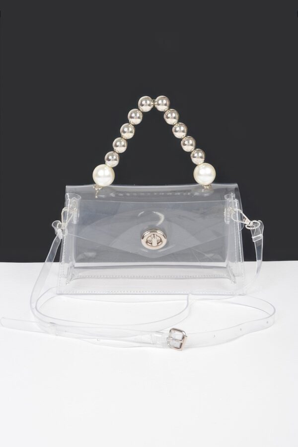 Transparent CCB Handle Flap Clutch with Pearl Accents
