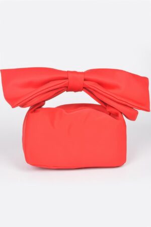 Nylon Bow-Handle Clutch Bag with Statement Bow
