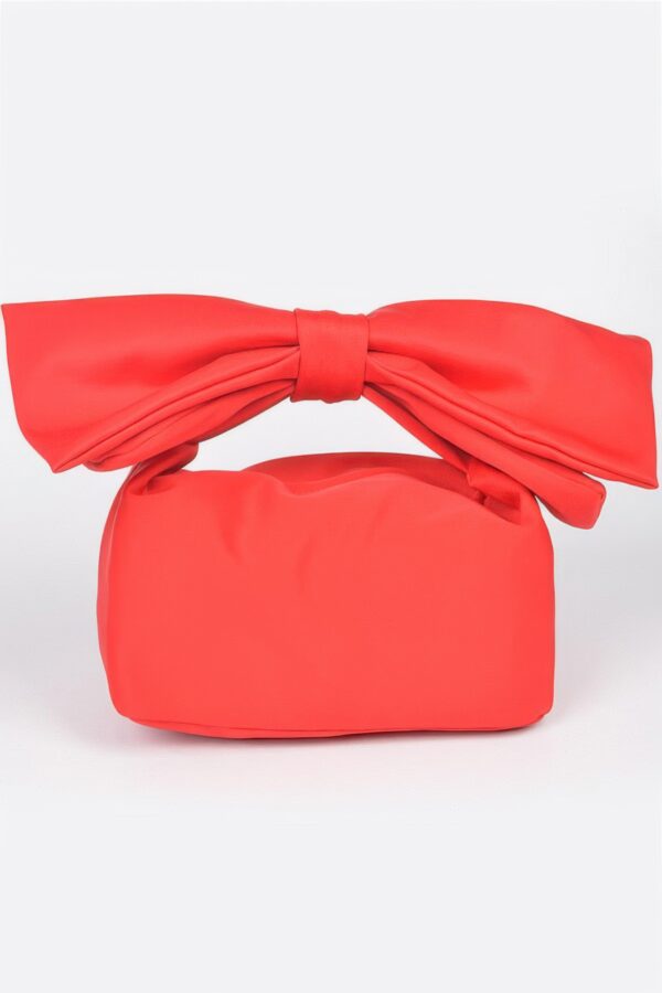 Nylon Bow-Handle Clutch Bag with Statement Bow