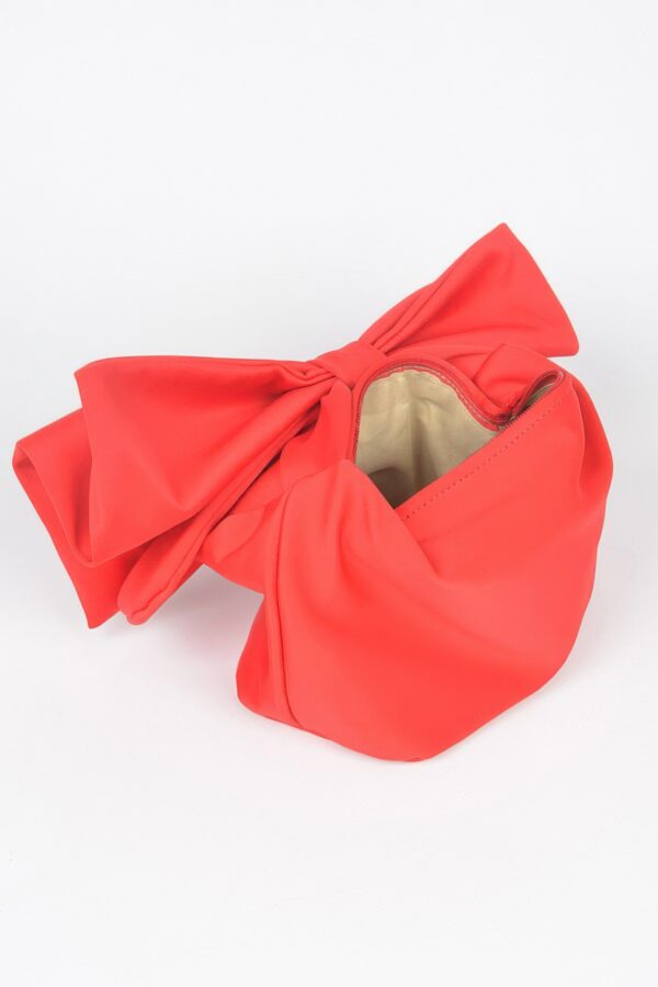 Nylon Bow-Handle Clutch Bag with Statement Bow