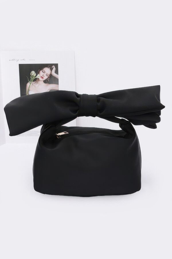 Nylon Bow-Handle Clutch Bag with Statement Bow