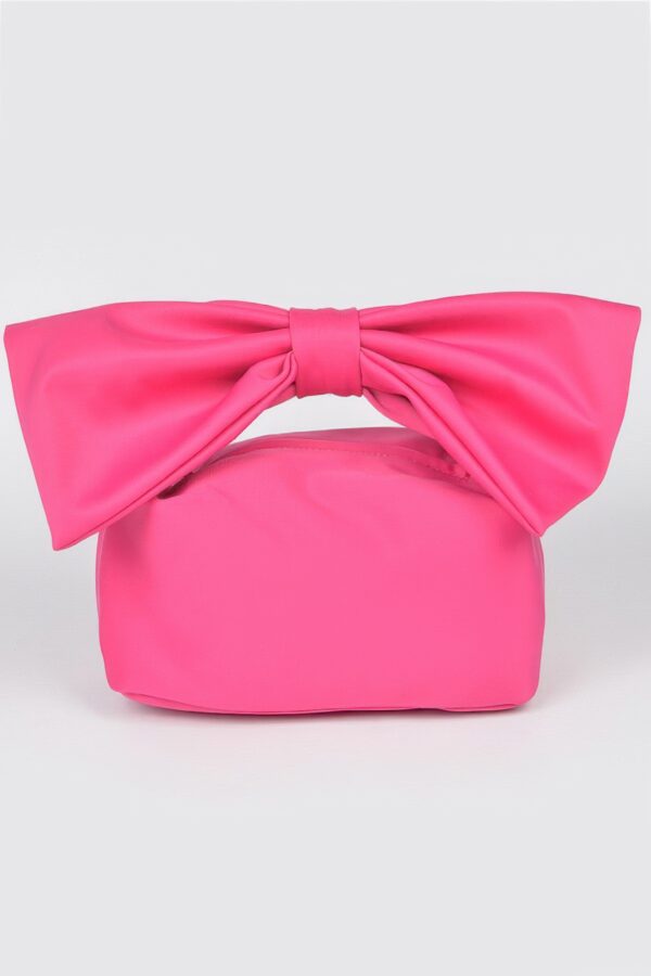 Nylon Bow-Handle Clutch Bag with Statement Bow
