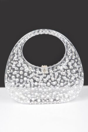 Clear Acrylic Rhinestone Clutch with Mixed Metal Accents