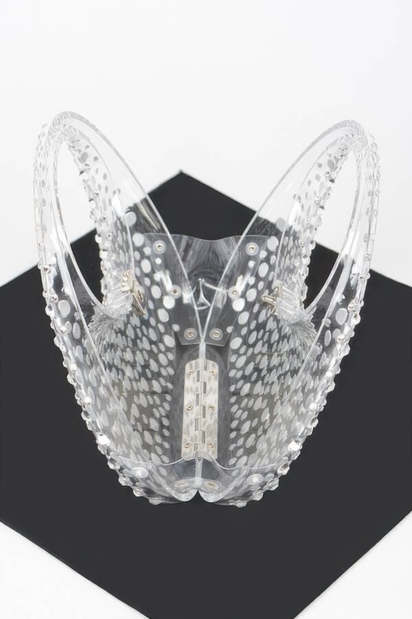Clear Acrylic Rhinestone Clutch with Mixed Metal Accents