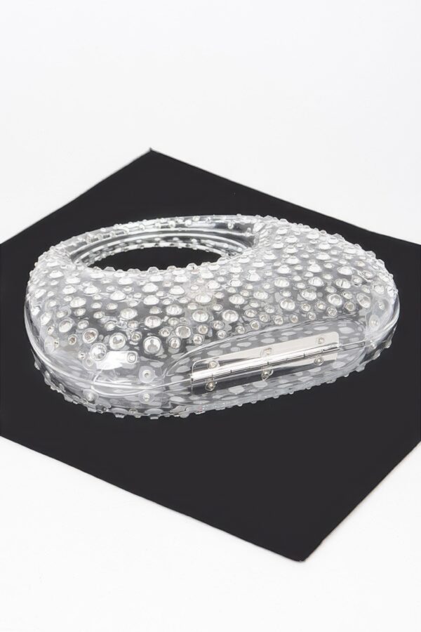 Clear Acrylic Rhinestone Clutch with Mixed Metal Accents