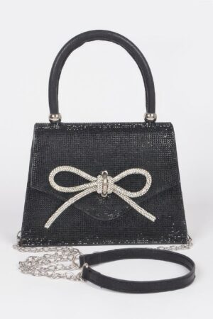 Rhinestone Ribbon Top Handle Evening Bag