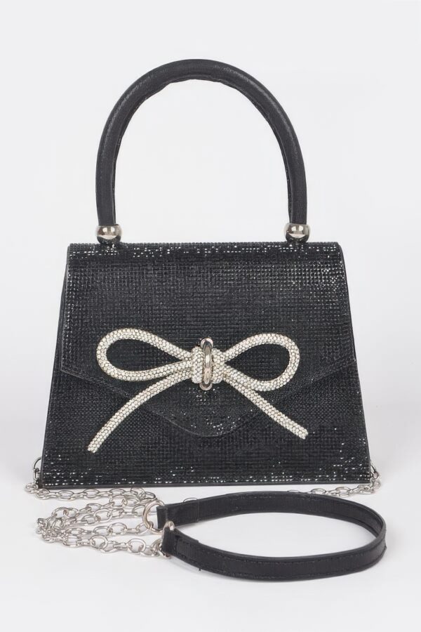 Rhinestone Ribbon Top Handle Evening Bag