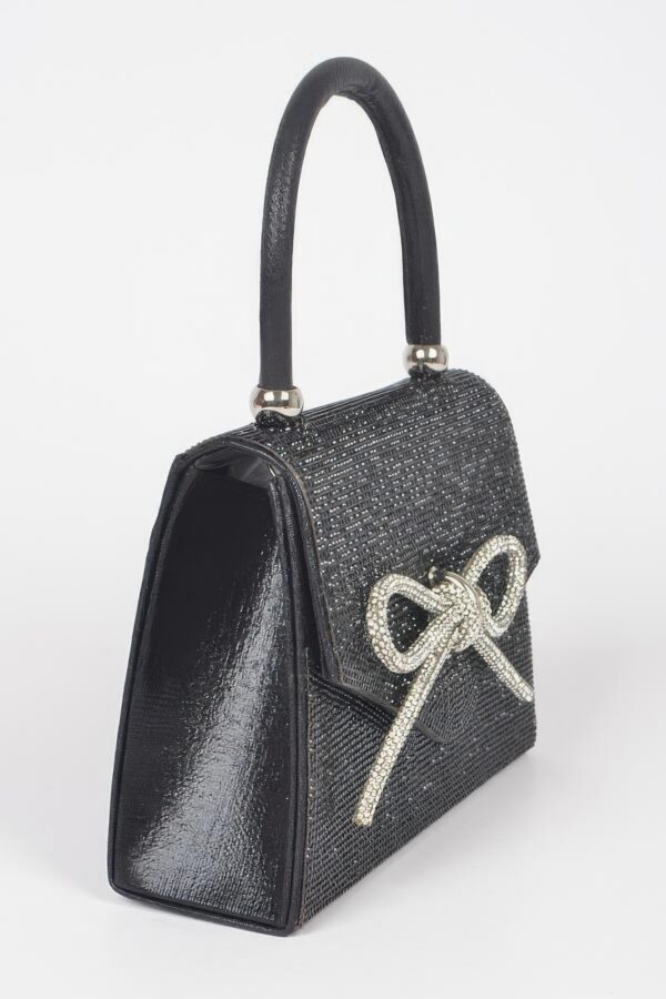 Rhinestone Ribbon Top Handle Evening Bag