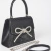 Rhinestone Ribbon Top Handle Evening Bag