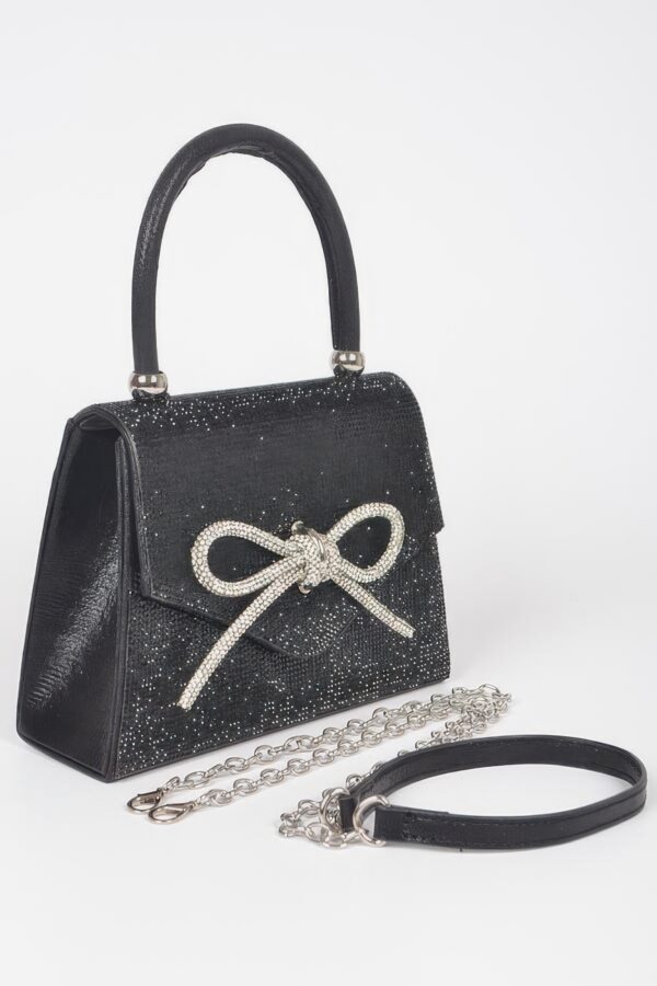 Rhinestone Ribbon Top Handle Evening Bag