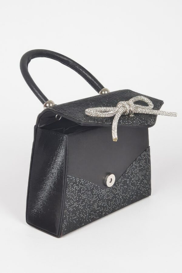 Rhinestone Ribbon Top Handle Evening Bag