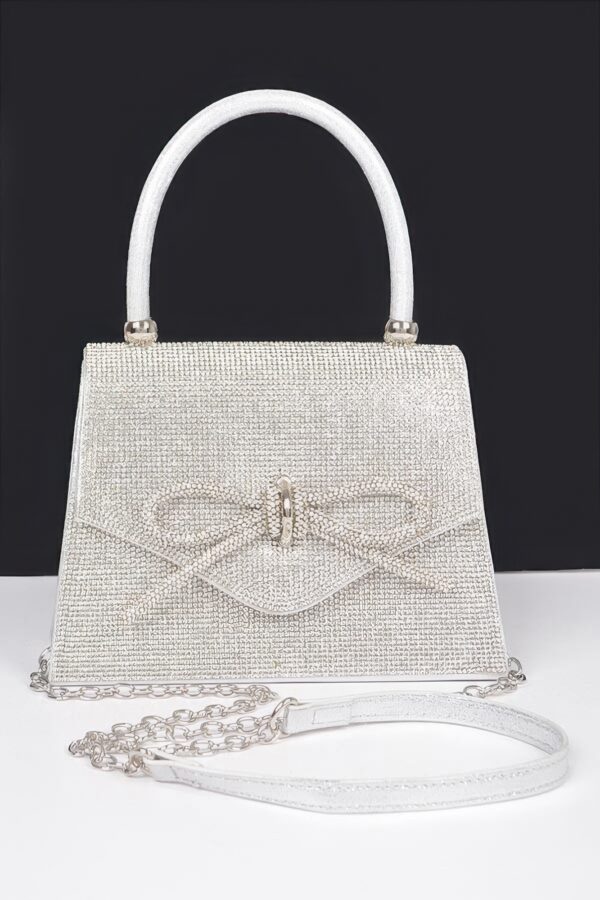 Rhinestone Ribbon Top Handle Evening Bag