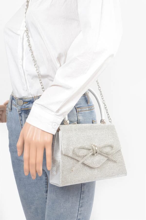 Rhinestone Ribbon Top Handle Evening Bag